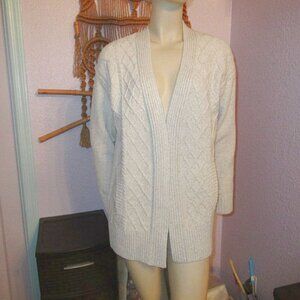Frye and Co Fisherman Cable Knit Cardigan Size M Sweater Open Chunky Neutral